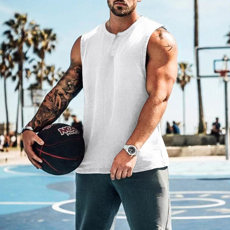 Sommer Herren Jugend Sport Basketball Tank Top Groß Rundhals Knöpfe Ärmelloses T-Shirt Herren Sweetheart