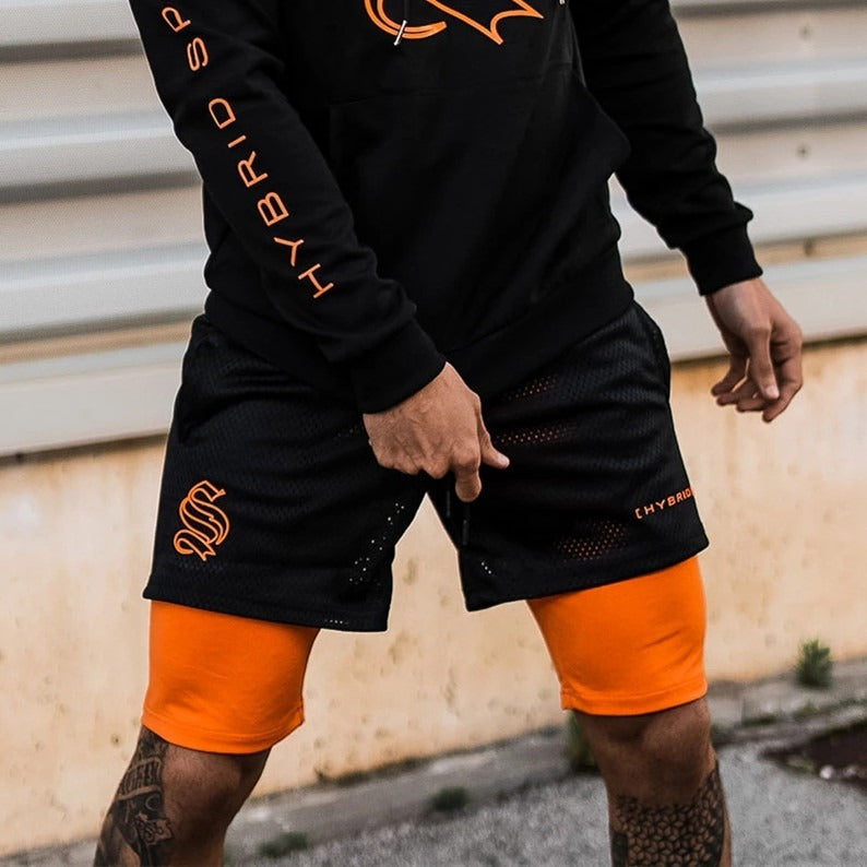 Europäische und amerikanische Trend-Sport-Shorts mit doppelter Lage für Herren, Training, Fake-Zweiteiler, Basketball, Laufen, Fitness-Capris
