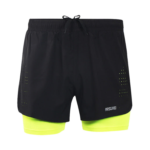 Short de sport séchage rapide homme 3 en 1, short de course, d'entraînement, de jogging, avec doublure plus longue, 4 couleurs - Short de sport