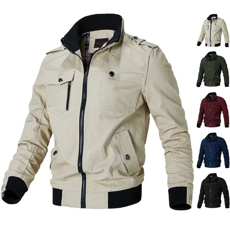 Blouson Aviateur Homme Mode Décontractée Coupe-Vent Manteau Homme Printemps Automne 2023 Nouveau Vêtement d'extérieur Chaud Col Montant Slim Militaire Homme
