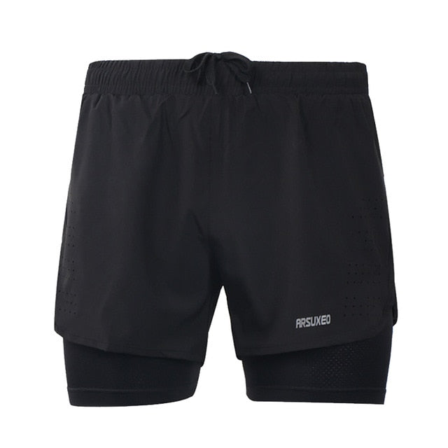Short de sport séchage rapide homme 3 en 1, short de course, d'entraînement, de jogging, avec doublure plus longue, 4 couleurs - Short de sport