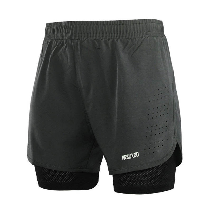 Short de sport séchage rapide homme 3 en 1, short de course, d'entraînement, de jogging, avec doublure plus longue, 4 couleurs - Short de sport